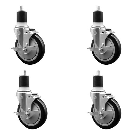 Service Caster 5'' Black Poly Swivel 1-7/8'' Expanding Stem Caster Set with Brake, 4PK SCC-EX20S514-PPUB-BLK-TLB-178-4